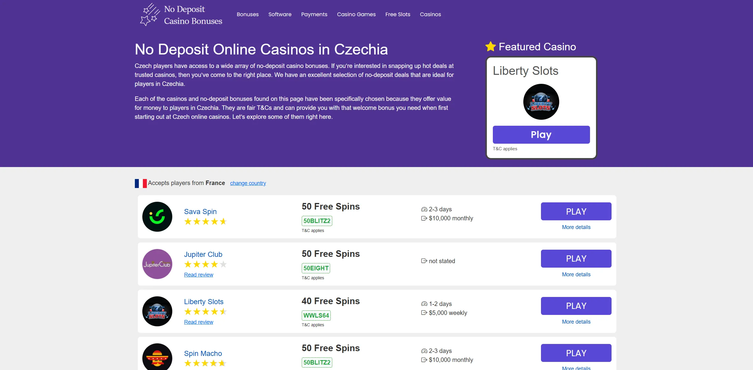 Screenshot of Nodepositcasinobonus.org - No Deposit Online Casinos in Czechia - No Deposit Casino Bonuses